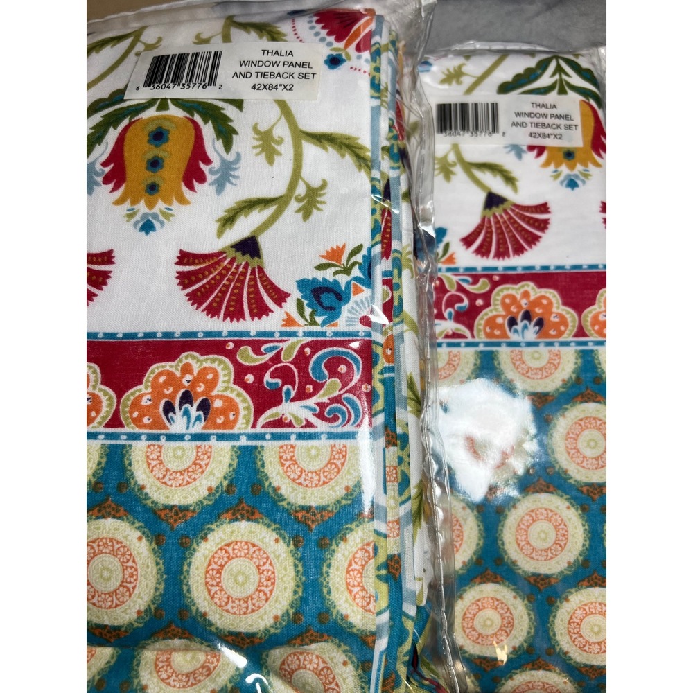 Thalia Window Panel and Tieback Set 42"x84" Floral‎ Medallion Bohemian NIB